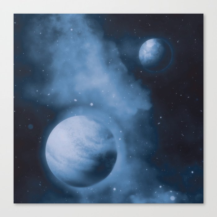 Cool Monochrome Blue Outer Space Planet Lover Pattern Canvas Print