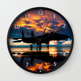 Fighter Jet Airplane at Sunset Military Gifts Wall Clock