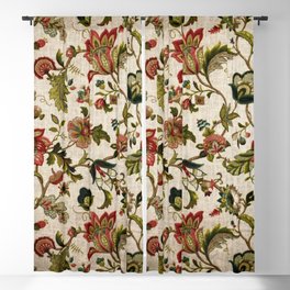 Red Green Jacobean Floral Embroidery Pattern Blackout Curtain