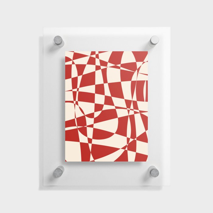 Deconstructed Harlequin Midcentury Modern Abstract Pattern in Retro Red and Almond Cream Floating Acrylic Print