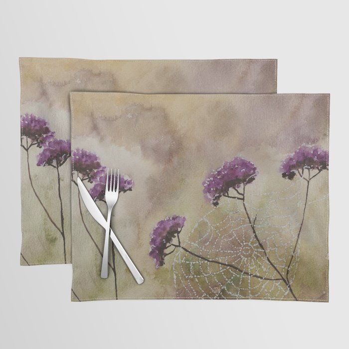 Purple Wild Flowers & Spider Web Watercolour Painting Placemat