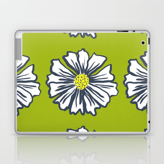 Retro Modern Fall Daisy Flowers On Green Laptop & iPad Skin