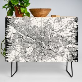 Scotland, Glasgow - Vintage City Map Drawing. Black and White Credenza