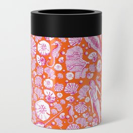 Mermaid Toile Pattern - Pink and orange Can Cooler