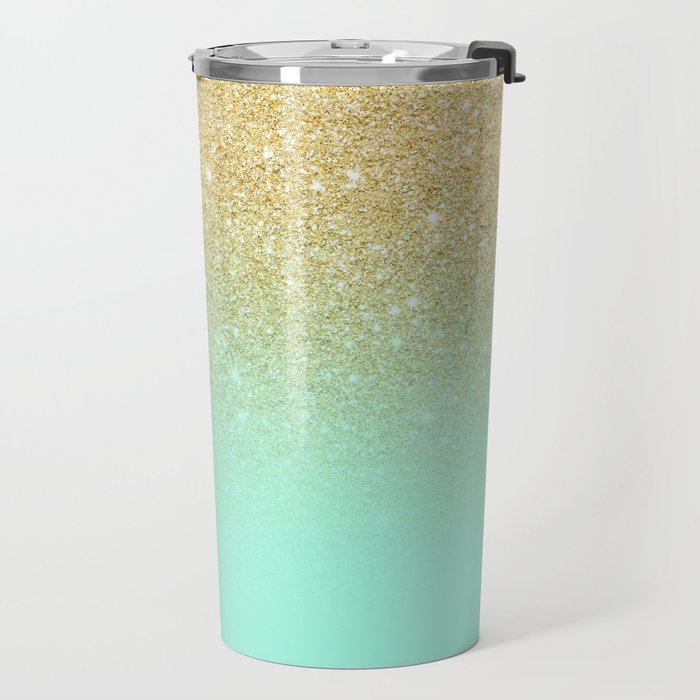 Modern Gold Ombre Mint Green Block Travel Mug By