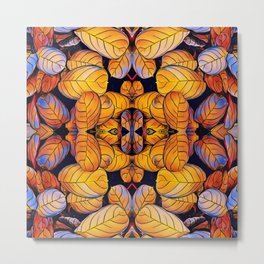 Golden Autumn Leaves Pattern Metal Print