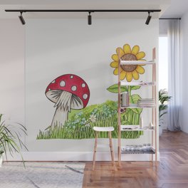 Ladybug Mushroom and Sunflower Wall Mural