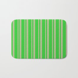 [ Thumbnail: Light Pink & Lime Green Colored Lined Pattern Bath Mat ]