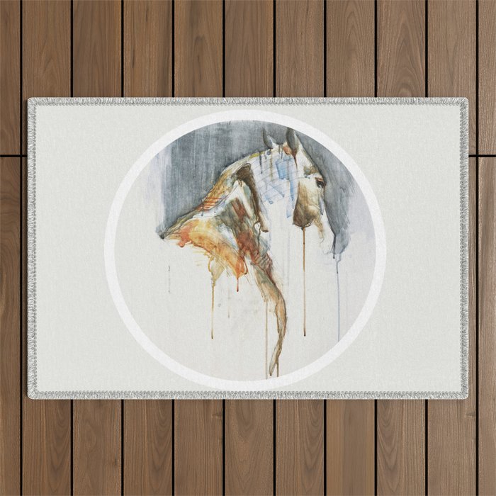 Equine Nude 1a - Horse Watercolor Painting Outdoor Rug