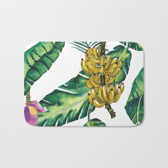 watercolor banana leaves Bath Mat