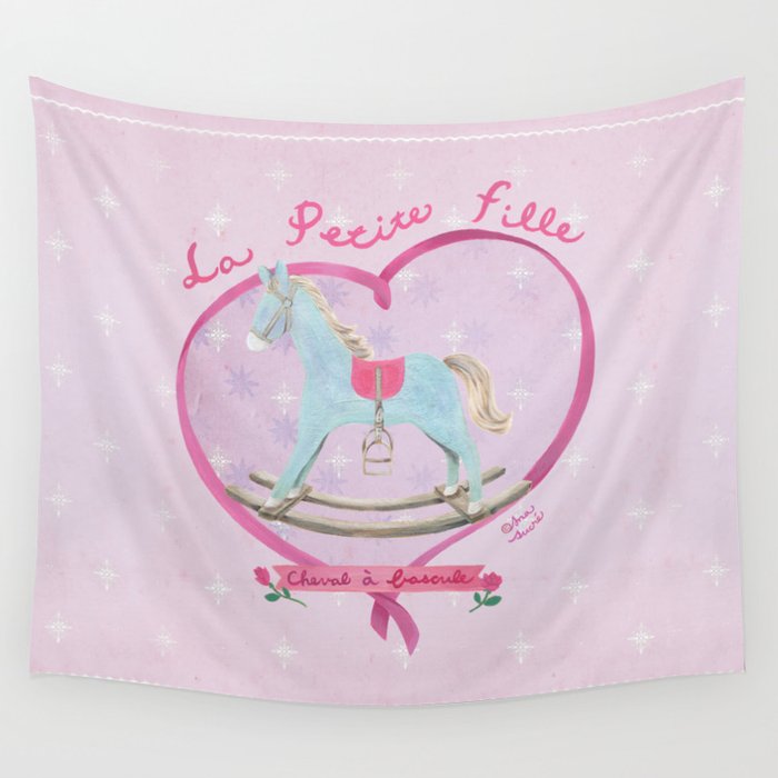 Blue horse in pink heart Wall Tapestry