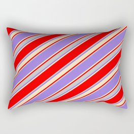 [ Thumbnail: Red, Grey, Purple & Beige Colored Stripes/Lines Pattern Rectangular Pillow ]