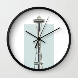 Seattle Observation Tower Illustration Art Print - Blue, Green Wall Clock