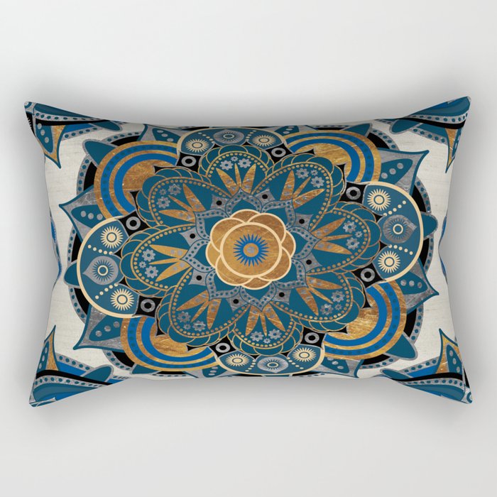 Mandala Blue and Gold Rectangular Pillow