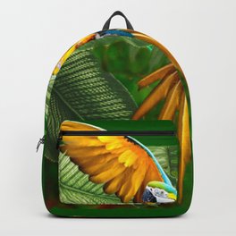 FLYING GOLDEN MACAW PARROT IN GREEN JUNGLE ART Backpack