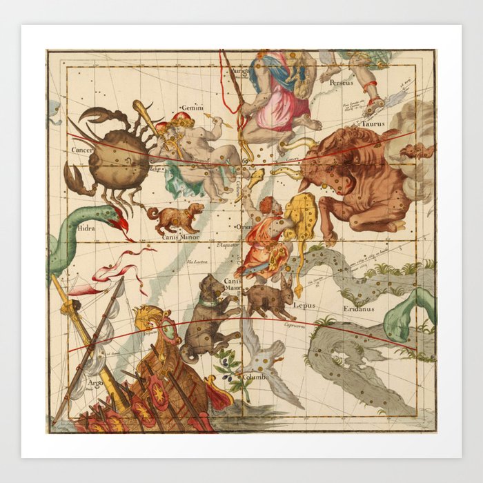 Star Atlas Vintage Constellation Map Ignace Gaston Pardies Plate 5 Art Print