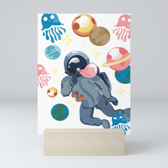 Cool Funny Floating Space Astronaut with Jellyfish Mini Art Print