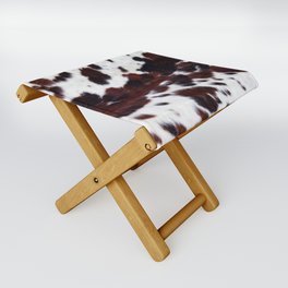 White Longhorn Cowhide With Black and Red Spots Folding Stool