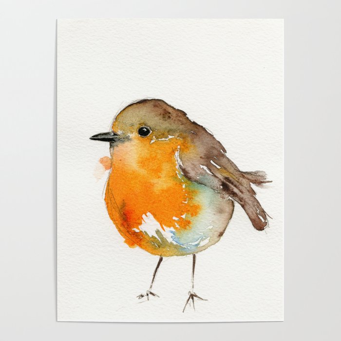Red Robin Painterly Garden Bird  Poster