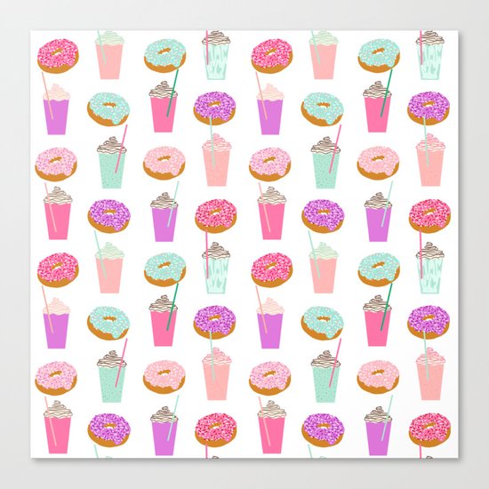 Coffee and Donuts pastel pink mint cute pattern gifts for valentines day love Canvas Print