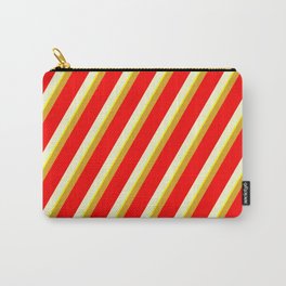 [ Thumbnail: Goldenrod, Red, Light Yellow & Yellow Colored Striped/Lined Pattern Carry-All Pouch ]