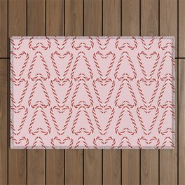 Candy Cane Hearts on bubblegum pink Outdoor Rug