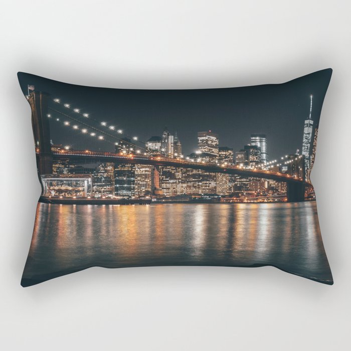 Brooklyn Bridge and Manhattan skyline at night in New York City Rectangular Pillow