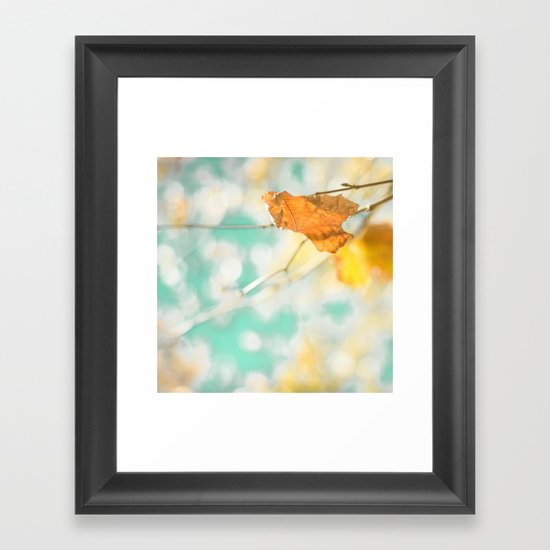 Gold Autumn Fall Leafs on Dreamy Blue Turquoise Vintage Retro Sky Framed Art Print