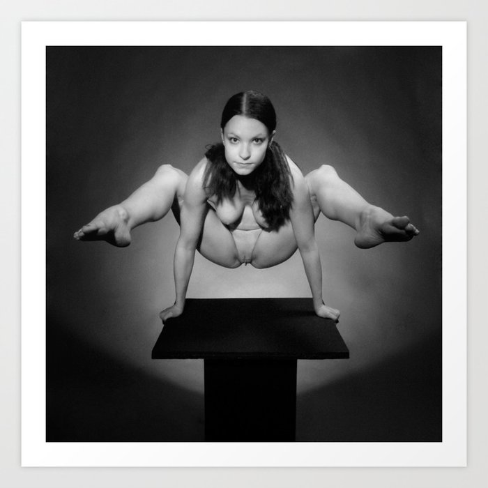 7717s-MAK BW Art Nude Flexible Woman Balancing Above Platform Art Print by Chris Maher Society6
