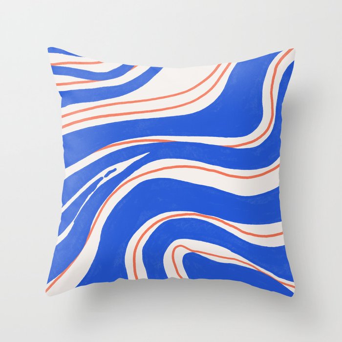 Navy Blue Liquid Swirl with Orange Throw Pillow