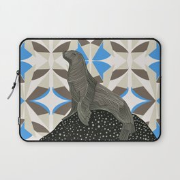 Seal sitting on rock with brown and blue patterned background Laptop Sleeve