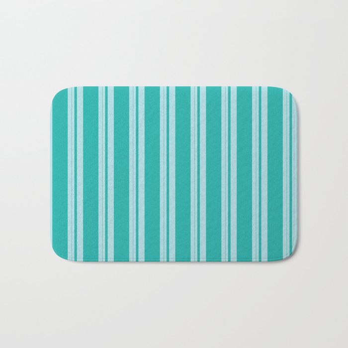 Powder Blue and Light Sea Green Colored Lined/Striped Pattern Bath Mat
