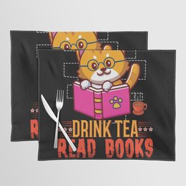 Kawaii Cat Drink Tea Read Book Reading Bookworm Placemat