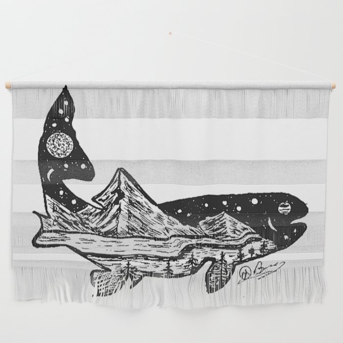 "Trout Dreams" Hand Drawn Double Exposure Fishing Camping Art Wall Hanging
