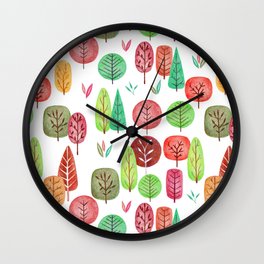Autumn Trees - White Backgrund Wall Clock