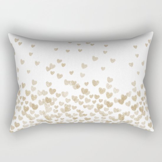 Gold Glitter Hearts - White Background for Valentines Day, Love, Bokeh, for trendy girls cell phone Rectangular Pillow
