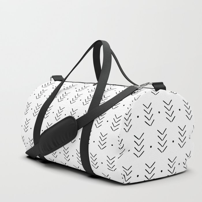Arrow Lines Geometric Pattern 10 in Monochrome Duffle Bag