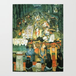 Diego Rivera Friday of Sorrows on the Canal Santa Anita, Mexico with Calla lilies landscape painting Poster