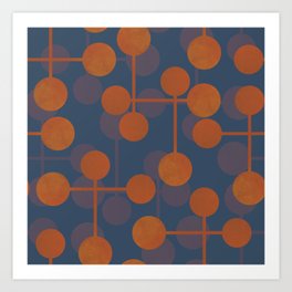 blue and orange midcentury dots pattern Art Print
