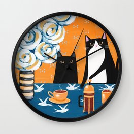 Orange and Blue French Press Cats Wall Clock