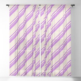 [ Thumbnail: Orchid and Beige Colored Lined Pattern Sheer Curtain ]