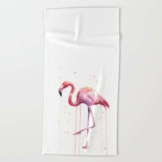 Flamingo Watercolor Tropical Birds Animal Painting Beach Towel