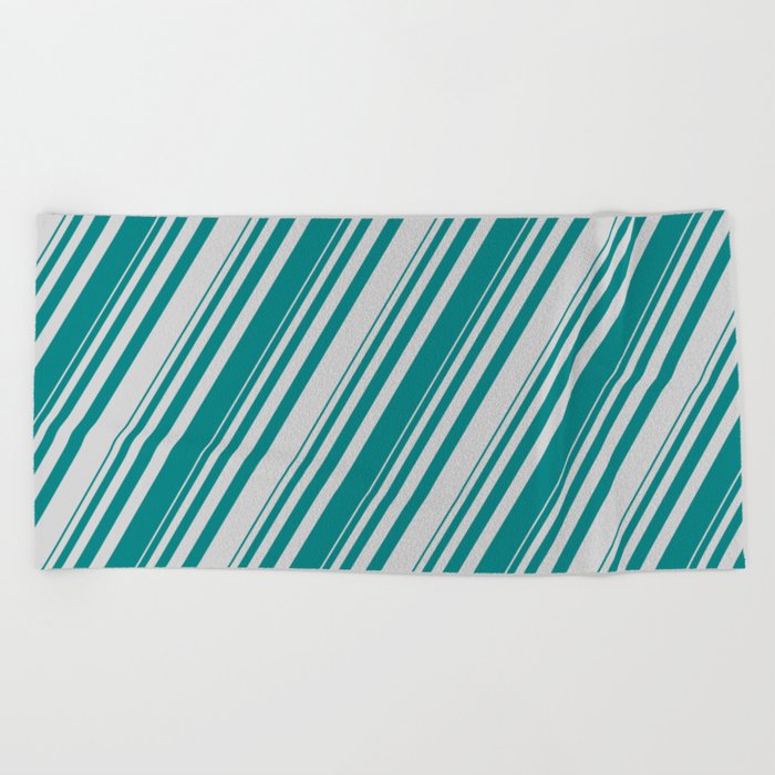 Teal & Light Grey Colored Striped Pattern Beach Towel