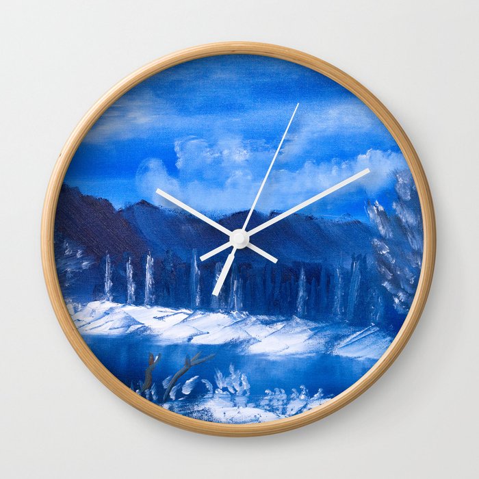 Frosty Mountain River Wall Clock
