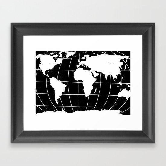 Map of the World in Black Framed Art Print