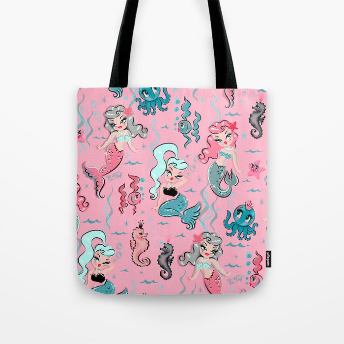 Babydoll Mermaids on Pink Tote Bag