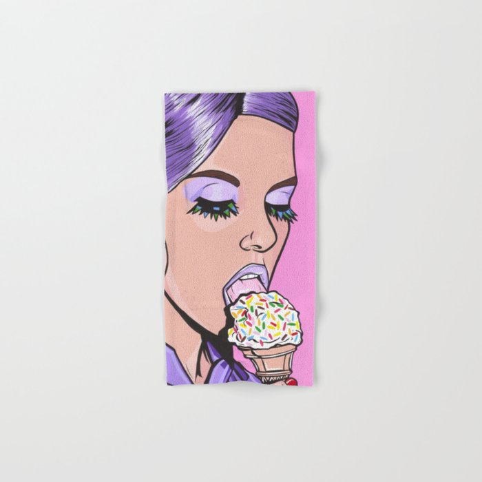 Purple Ice Cream Comic Girl Hand & Bath Towel