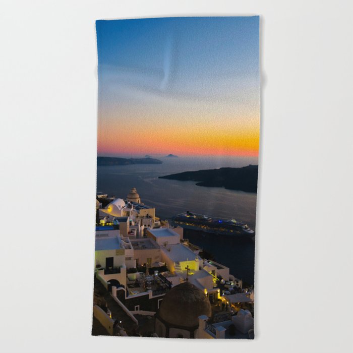 Fira Sunset i Santorini Beach Towel