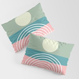 Geometric Rainbow Sun Abstract 15 in Sage Teal Pale Pink Pillow Sham
