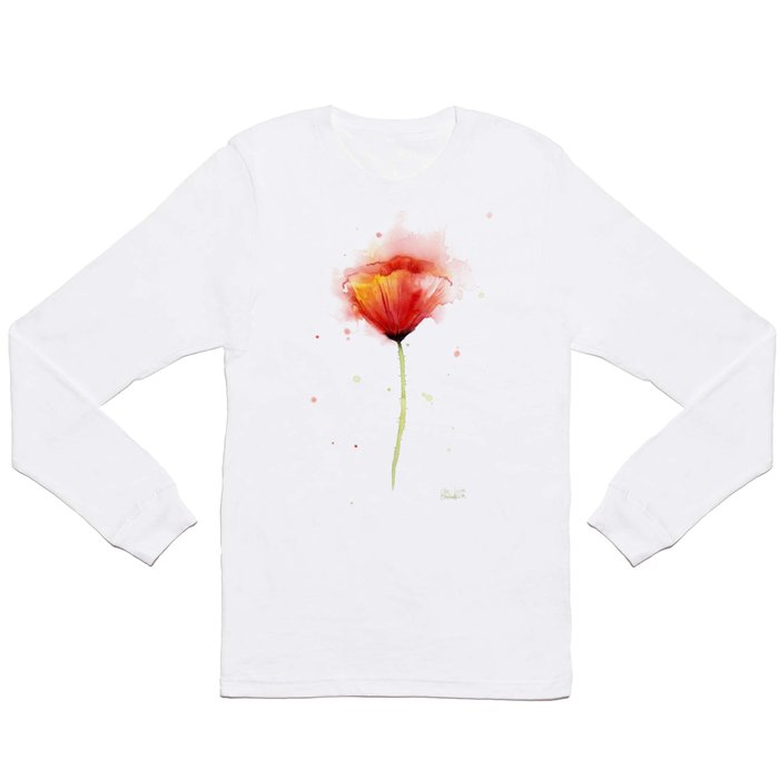 Red Poppy Flower Watercolor Abstract Poppies Floral Long Sleeve T Shirt